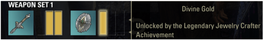 A graphic showing placement of the dye slots and the name of the dye; Divine Gold.