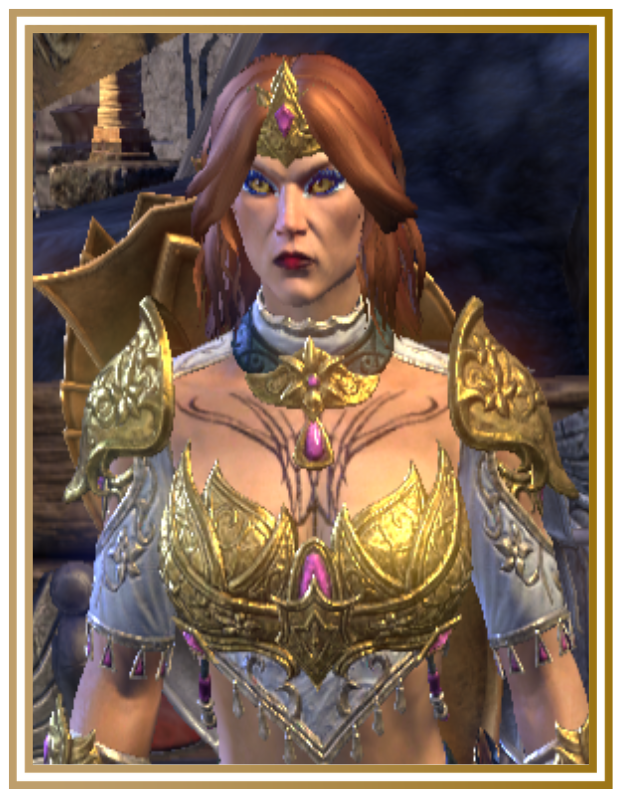 a high elf female in white and gold armour